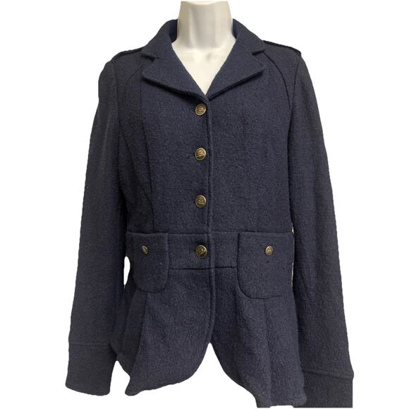 Wool Fitted Sailor Jacket Navy Buttons Spring Preppy Anthropologie Elevensies 8 - Picture 1 of 7